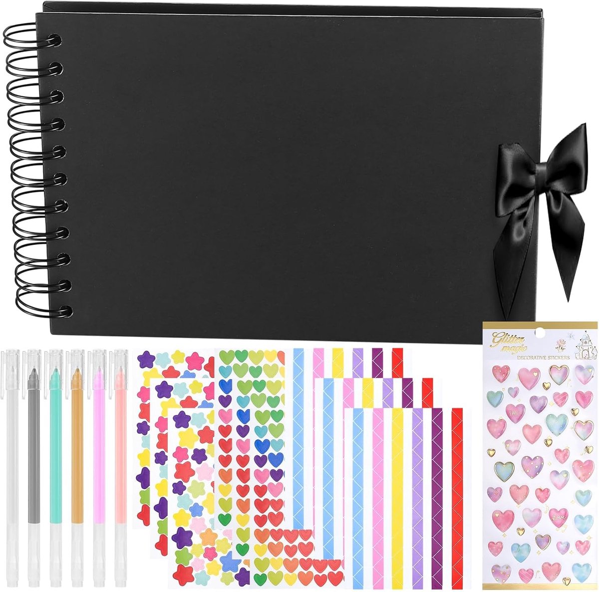 SnelShoppen - DIY Foto Album A5 Scrapbook met 60 Zwarte Pagina's, Lege Spiral Fotoalbums voor DIY Trouwen, Verjaardag, Anniversarium, Eco-vriendelijk,