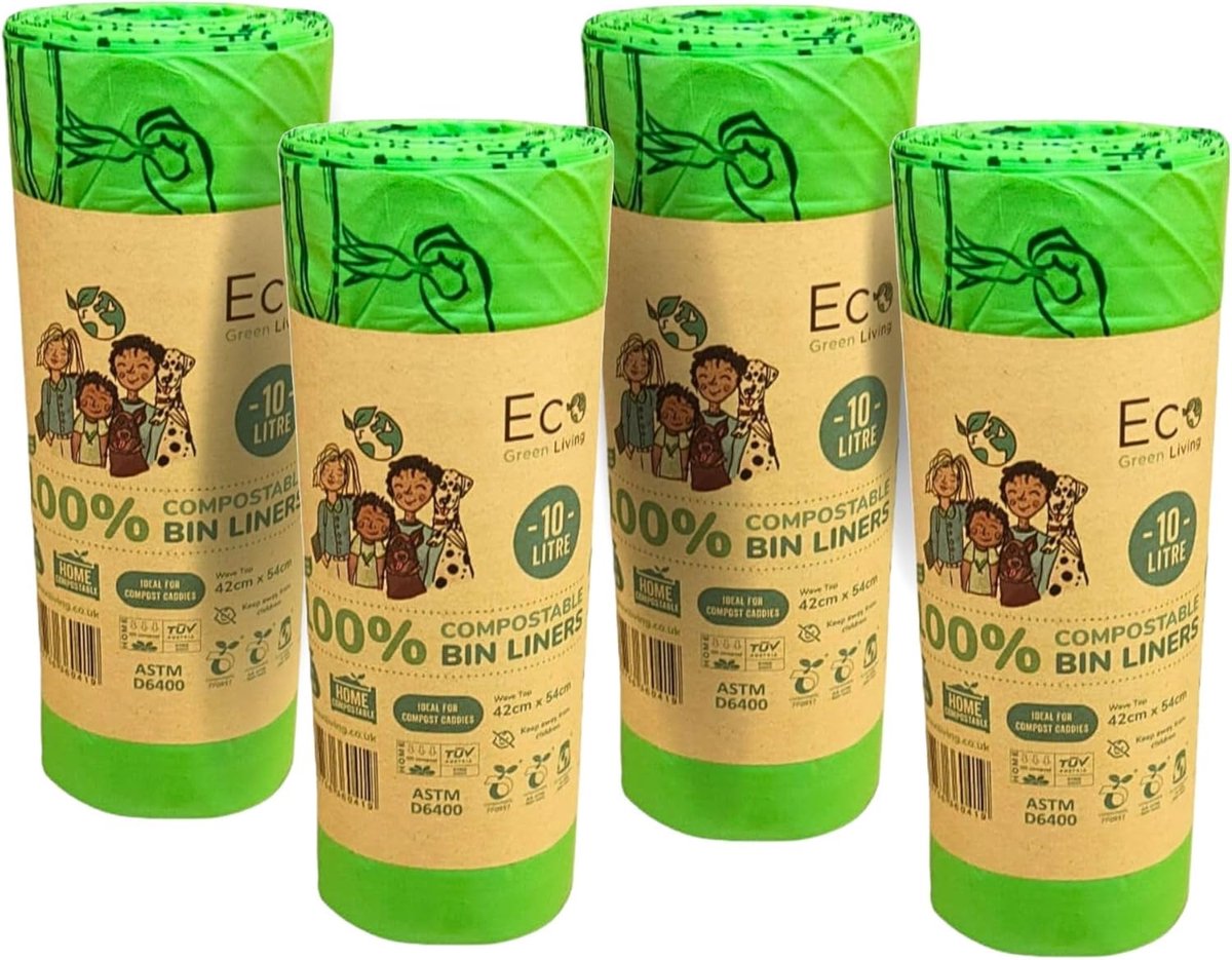 SnelShoppen - 100% Composteerbare Caddy Liners, Biologisch Afbreekbare Afvalzakken, Plastic & BPA Vrij, 10L Afvalzakken, Vegan, Recyclebaar, Lekvrij,