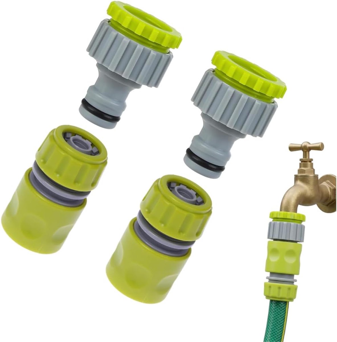 SnelShoppen - 4-delige Tuinslang Adapterset - 2-in-1 Snelaansluiting - Kraanaansluiting 1/2 & 3/4 inch - Robuust ABS Kunststof - Voor Buiten Gebruik -