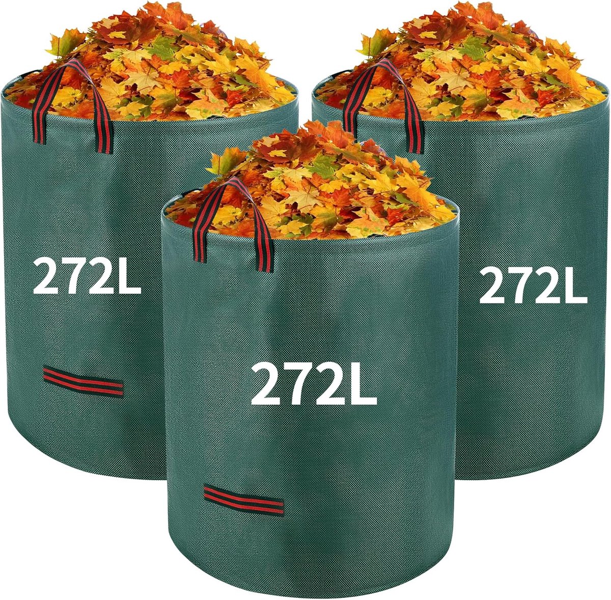 SnelShoppen - 3 x 272L Tuinafvalzakken, Zelfstaand, 4 Versterkte Handgrepen, Waterdicht, Duurzaam Polypropyleen, Ideaal voor Bladeren, Grasafval, Tuin