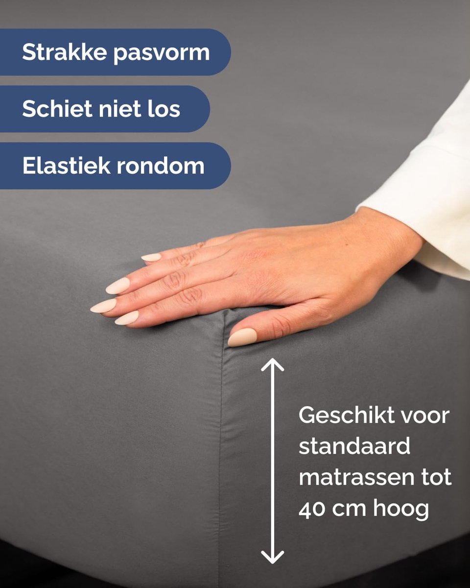 SnelShoppen - DXHome Hoeslaken 200 x 200 cm Donkergrijs, Extra Diep voor Matrassen tot 40 cm, Zacht Geborsteld Microvezel, Kreukvrij en Kleurbestendig