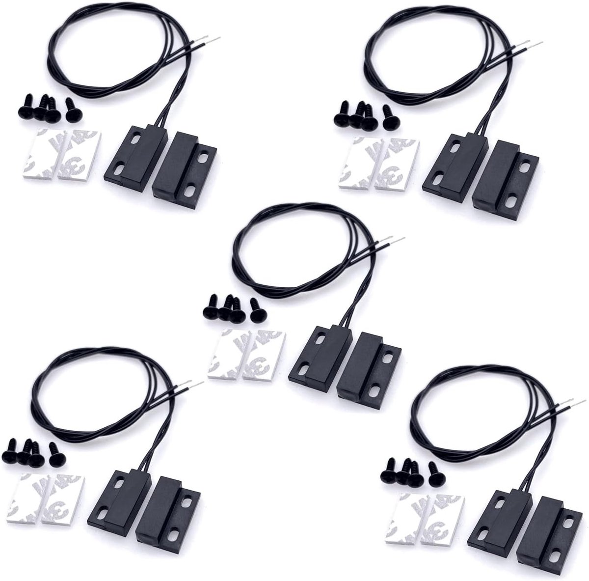 SnelShoppen - 5 Sets Draadloze Beveiligingscontactsensoren Alarmsysteem voor Ramen en Deuren - Normaal Gesloten Magnetische Reed Switch - Zwart - 100V
