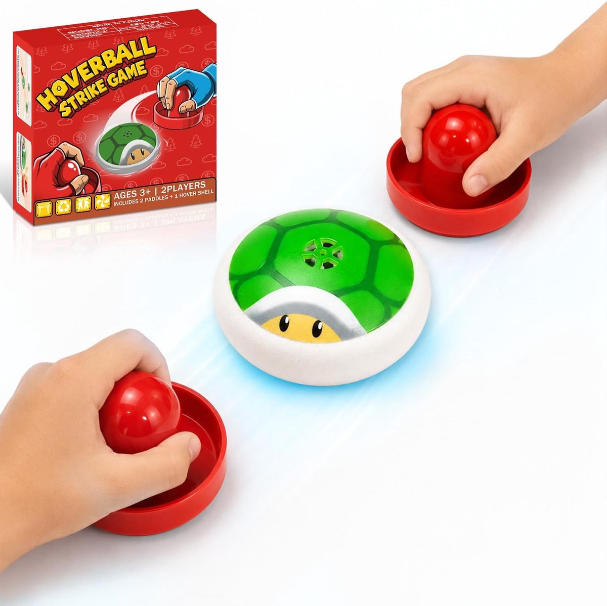 SnelShoppen - Air Hockey Spel voor Kinderen, Draagbare Air Hockey Set, Tafelspel met Drijvende Puck en 2 Rode Sliders, Binnen Speelgoed voor Feesten,