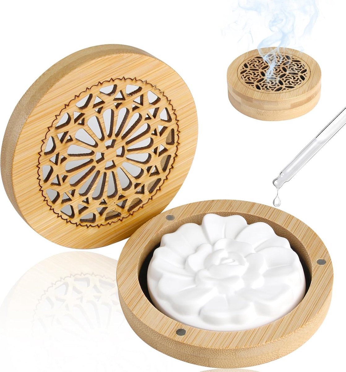 SnelShoppen - Gypsum Essentiële Olie Diffuser met Houten Geurdoos, Pebble Luchtverfrisser voor Auto, Aroma Diffuser voor Thuis, Kantoor, Feest, Campin