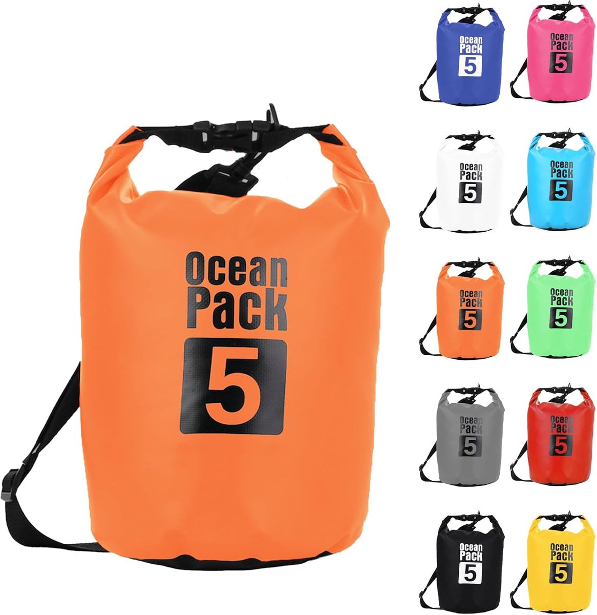 SnelShoppen - Dry Bag 5L Waterdichte Tas Oranje Met Roltop En Verstelbare Schouderriem - Perfect Voor Drijven, Bootvaren, Kajakken, Vissen, Raften, Zw