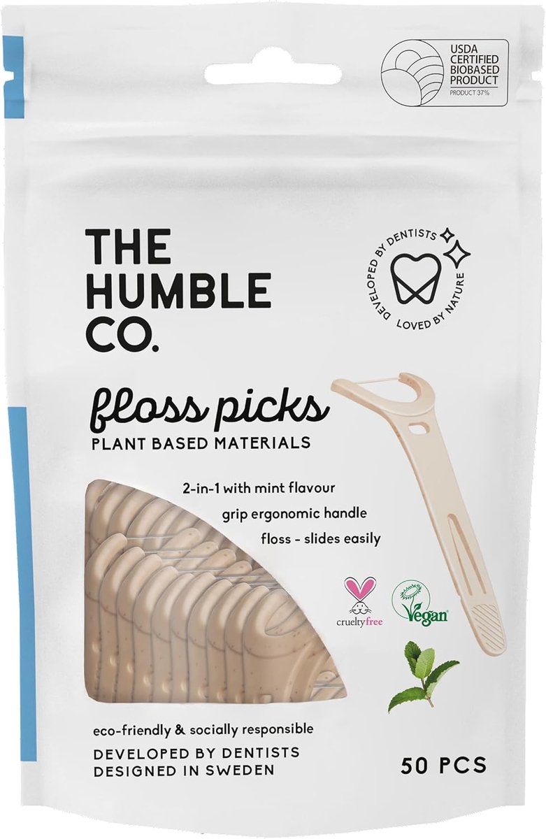 SnelShoppen - Basis Tandfloss Picks Mint, 150 Stuks, Biologisch Afbreekbaar, Sterk, Eenvoudig in Gebruik, Voor Gezonde Tanden en Fris Ademen