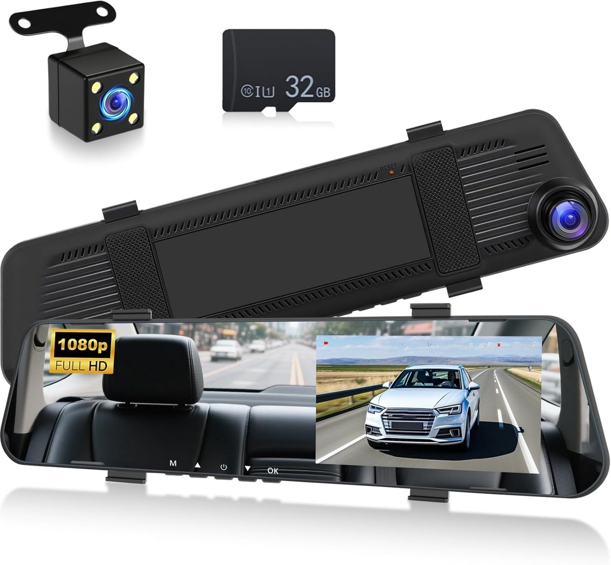 SnelShoppen - 1080p Dashcam met 4.5 inch Display, Voor- en Achtercamera, Nachtzicht, Parkeerhulp, Loopopname, 32GB Geheugenkaart - Auto Accessoire