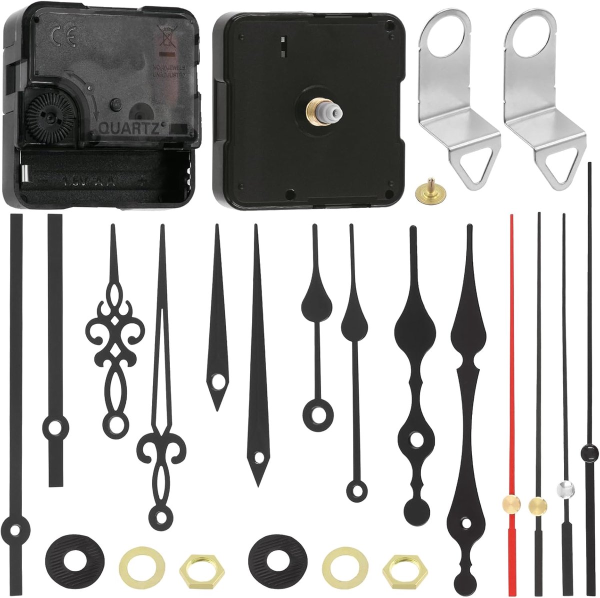 SnelShoppen - 25PCS 13mm Silent Quartz Klok Mechanisme Kit - 11 Reparatie Onderdelen, 14 Verschillende Klok Wijzers voor DIY Wandklok, Vervangingsonde