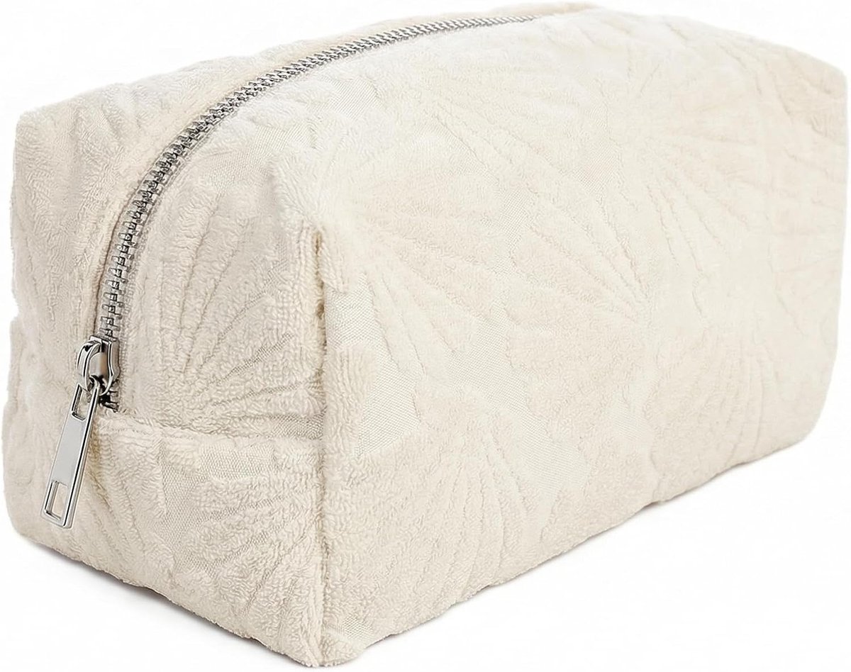 SnelShoppen - Grote Cosmetica Tas voor Vrouwen, Lichtgewicht Toilettas, Reistas voor Makeup en Huidverzorging, Witte Minimalistische Beauty Case met R