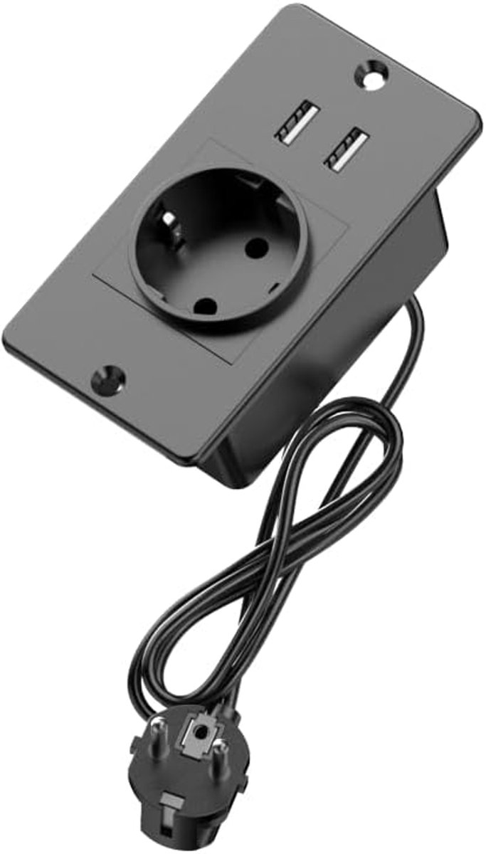 SnelShoppen - Ingebouwde Power Strip, Bureau Stopcontact met USB-A Poorten, Conferentie Stopcontact met 1 AC Aansluiting, 2 USB-A Poorten en 1.5 m Ver