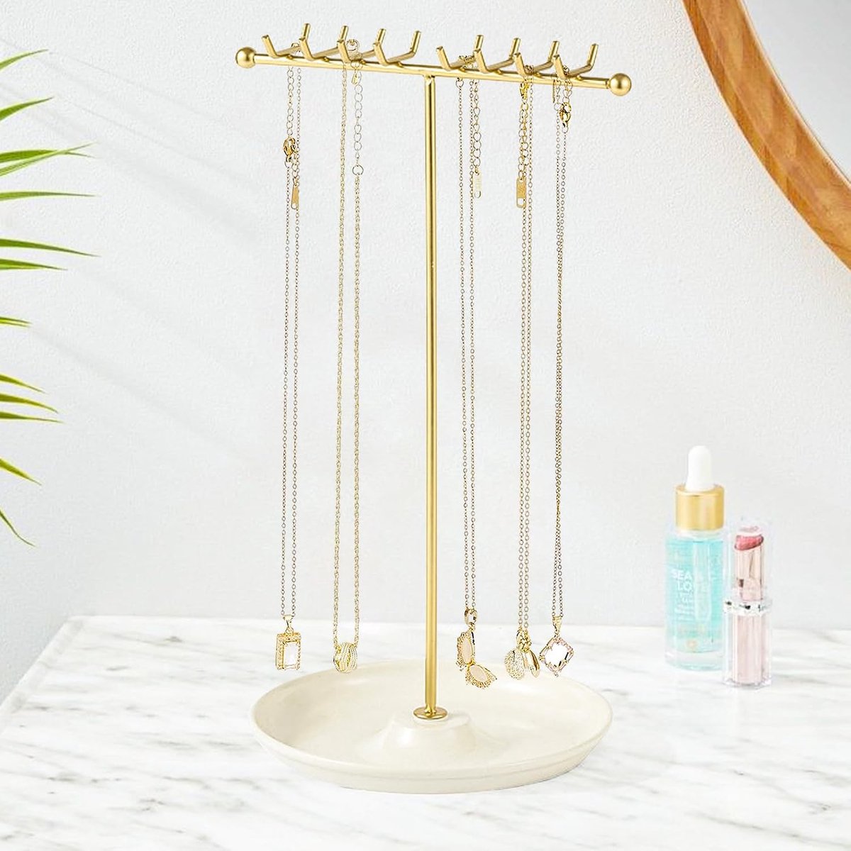 SnelShoppen - Jewelry Stand met Keramische Basis - 16 Haken, 30cm Hoog - Sieradenhouder voor Ringen, Kettingen en Armbanden - Ideale Sieraden Organize