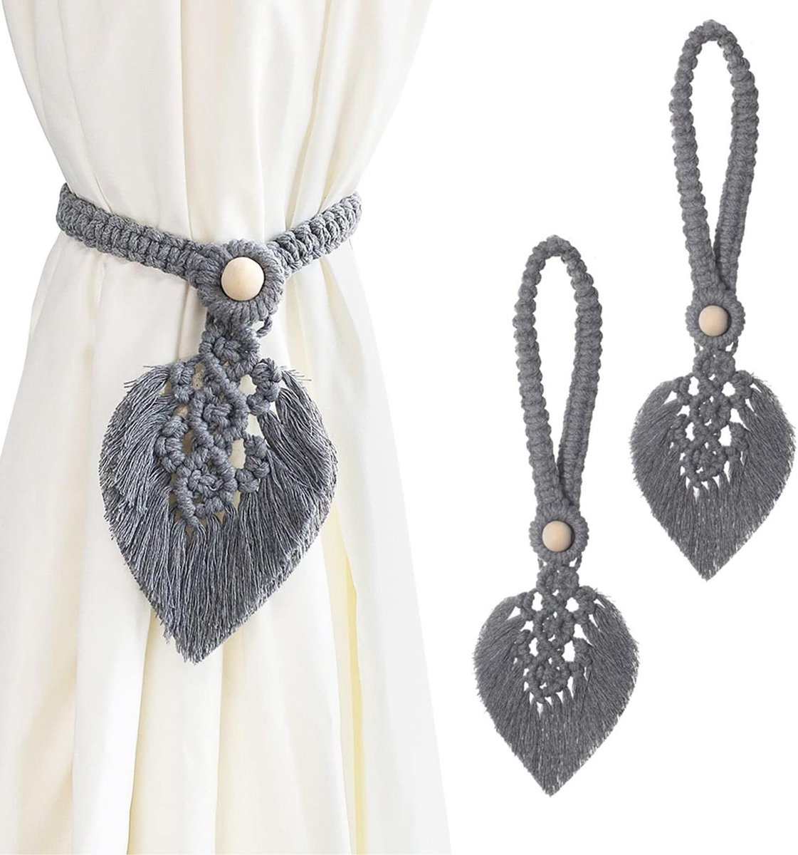 Gordijnhouders set van 2 - Bohemian stijl - Handgeweven katoen - Elegante decoratie voor uw gordijnen - ShopVlot