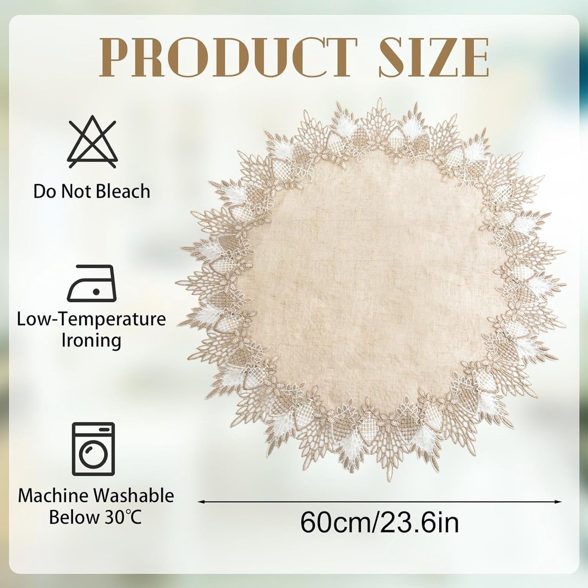 SnelShoppen - Polyester Ronde Tafelkleed 60cm x 60cm Beige met Kant, Elegant Tafellaken voor Eetkamer, Keuken, Feesten en Decoratie