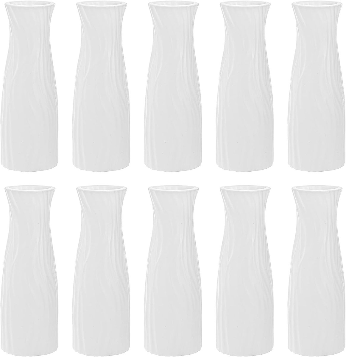 SnelShoppen - Set van 10 Kleine Witte Conische Plastic Vazen - Shatterproof Bud Vazen voor Hu decoration - Ideaal voor Woonkamer, Feest of Tuin