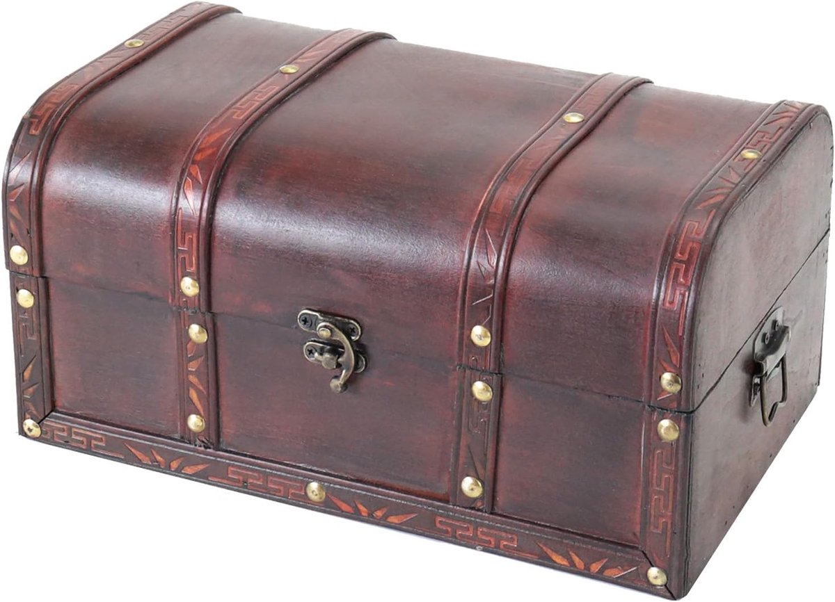 SnelShoppen - Houten Schatkist, Kleine Vintage Treasure Box met Metalen Sluiting voor Kinderfeestjes, Trouwen of Jubilea | 30 x 20 x 15 cm | Decoratie