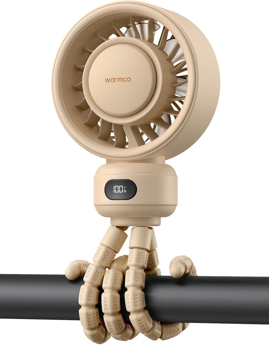 Thijox - Draagbare Kinderwagenventilator 4000mAh Oplaadbaar, Clip-on, 4 Snelheden, LED-batterijdisplay, Stille Werking, Afneembaar Hoesje voor Kinderw