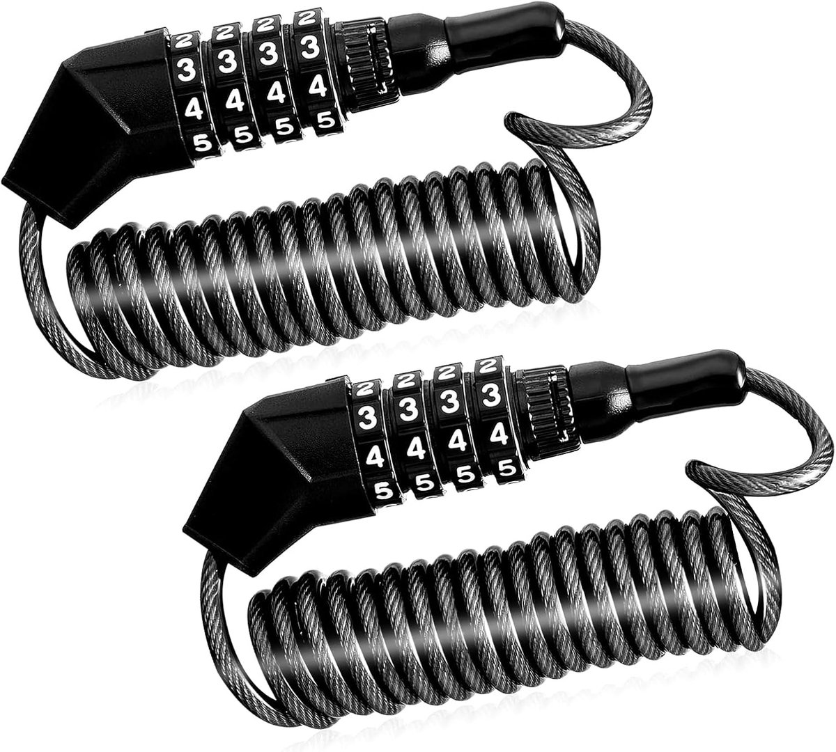 SnelShoppen - Pack van 2 Motorhelm Slot Fiets Slot met 4-Cijferige Combinatielock Anti-Diefstal Beveiligingsslot 150cm Waterdicht Helm Slot Geschikt v