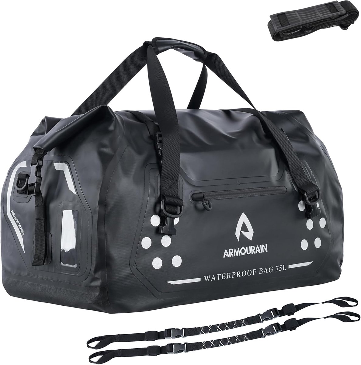 Thijox - Waterdichte motortas 75L, opvouwbare reistas voor reizen, boottochten, motorfiets en kajak, zwart, groot, ideaal voor camping en avontuur