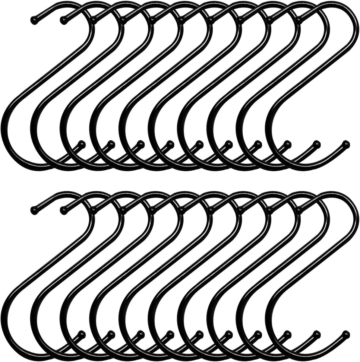 SnelShoppen - Set van 20 Rvs S Haakjes voor Keuken, Tuin en Buiten - Zwart, Sterk en Duurzaam - 12 cm Lang, Ideaal voor Organisatie en Opslag