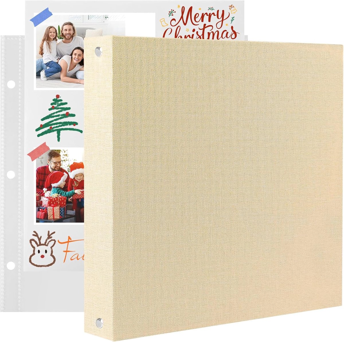 SnelShoppen - AIOR Fotoalbum Scrapbook 22x22 cm, 40 pagina's, Linnen Kaft, Perfect voor Verjaardagen en Trouwen, Beige, Zelf Samenstellen