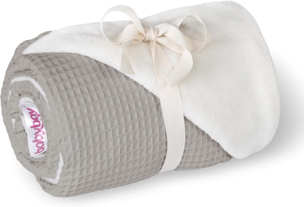 SnelShoppen - Cuddly blanket 75x100 cm Waffle Piqué, super zachte Minky fleece, wit grijs, babydeken, ademend, temperatuur regulerend, voor kinderen,
