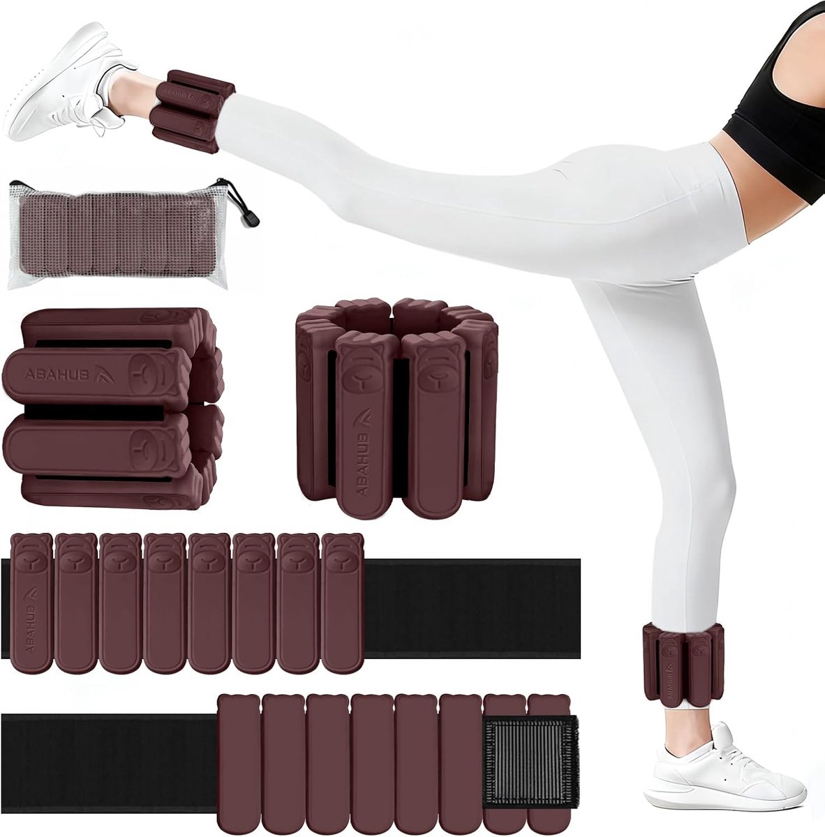 SnelShoppen - Verstelbare Pols- en Enkelgewichten Set van 2 (0.45 kg) met Berenontwerp in Rood-Bruin voor Fitness en Thuistraining