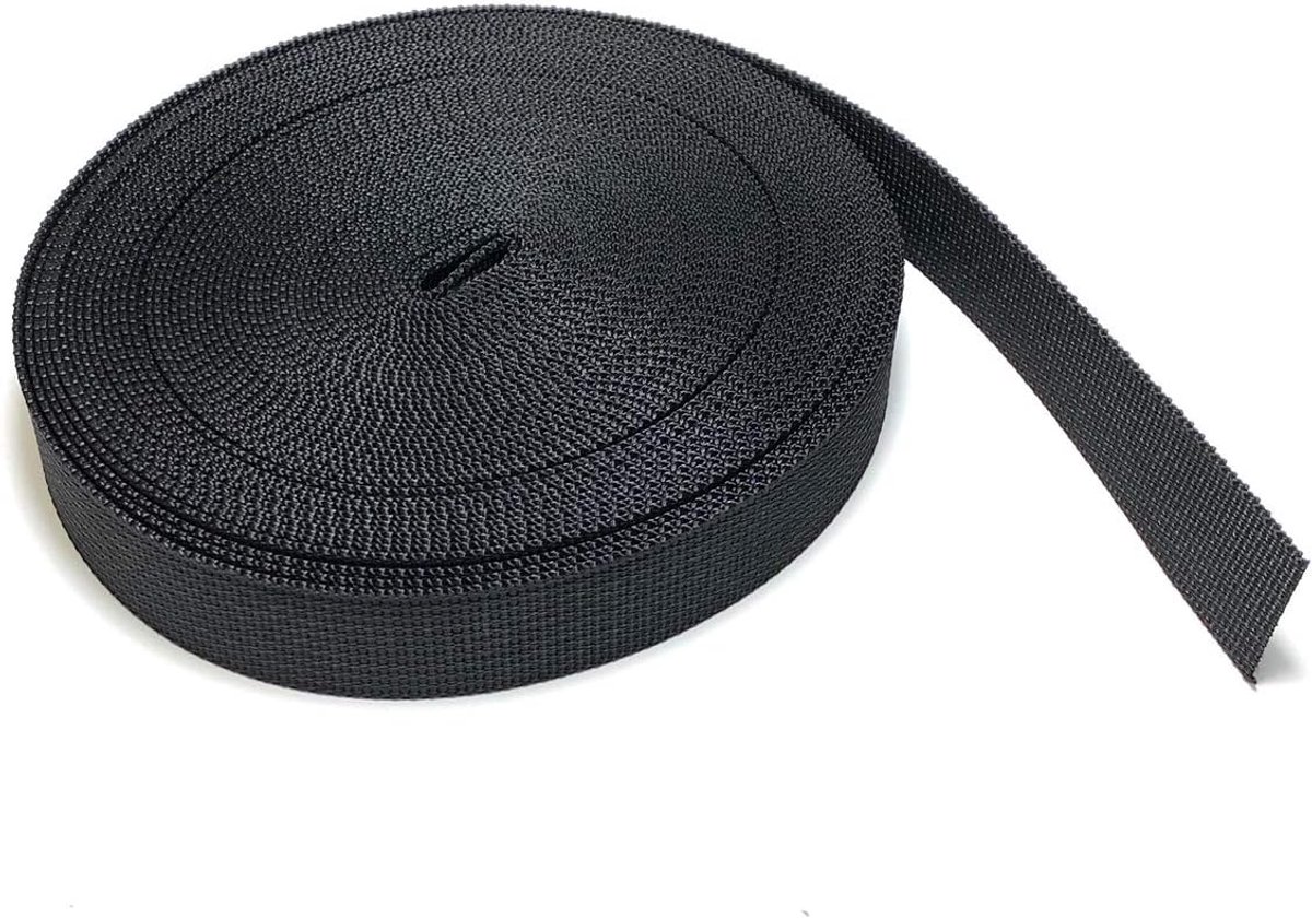 SnelShoppen - 20mm Brede Zwarte Nylon Heavy Duty Polypropyleen Webbing - 10m - Weerbestendig voor Kamperen, Klimmen, Verhuizen, Schoudertassen en Meer