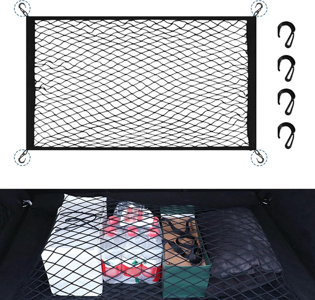 SnelShoppen - Elastisch Luggage Net voor Auto 60x40 cm - Verstelbaar tot 120x80 cm - Ideaal voor Camper, Bagage, en Kleine Voorwerpen - Duurzaam Polye