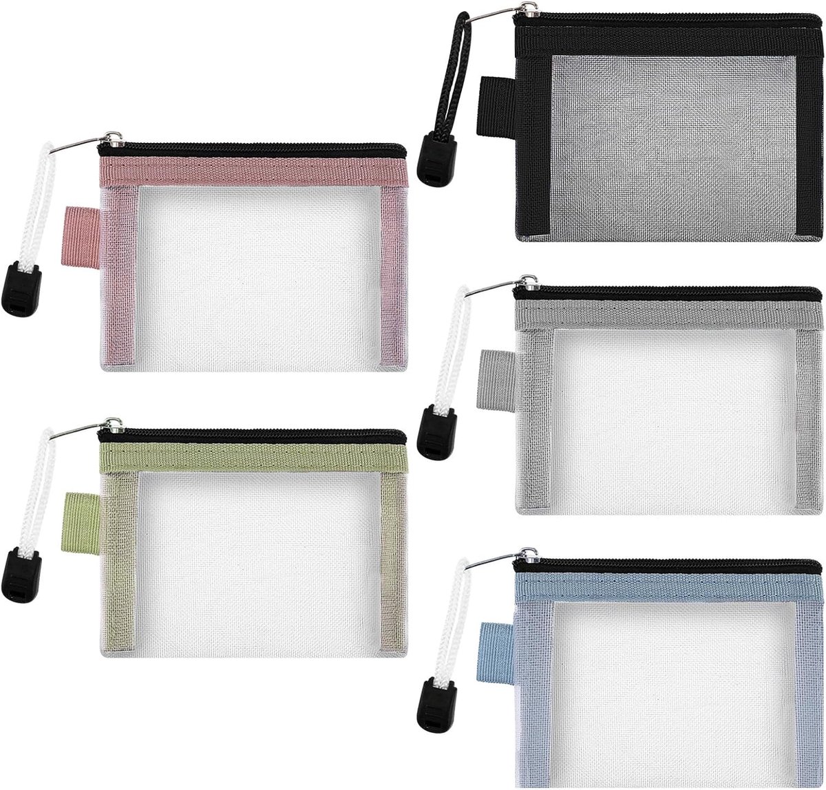 SnelShoppen - Set van 5 Mesh Zipper Pouches - Mini Toilettas voor Reizen - Draagbare Make-up Organizer - Cosmetica Opbergtas voor Vrouwen - Nylon - Pe
