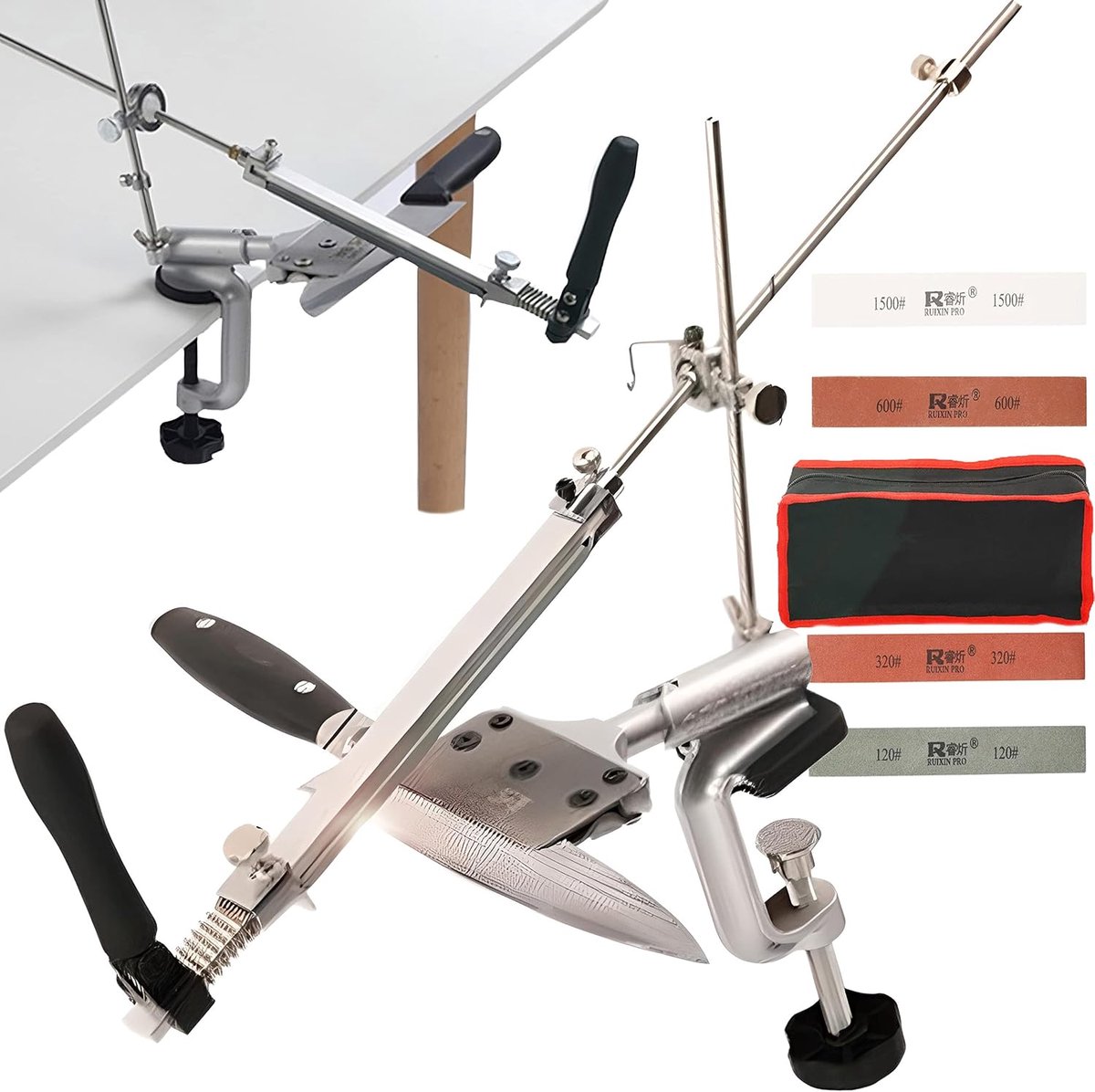 SnelShoppen - Professionele Messenslijper 360° Rotatable, Set van 4 Slijpstenen voor Keukenmessen, Chef Messen en Alle Soorten Messen