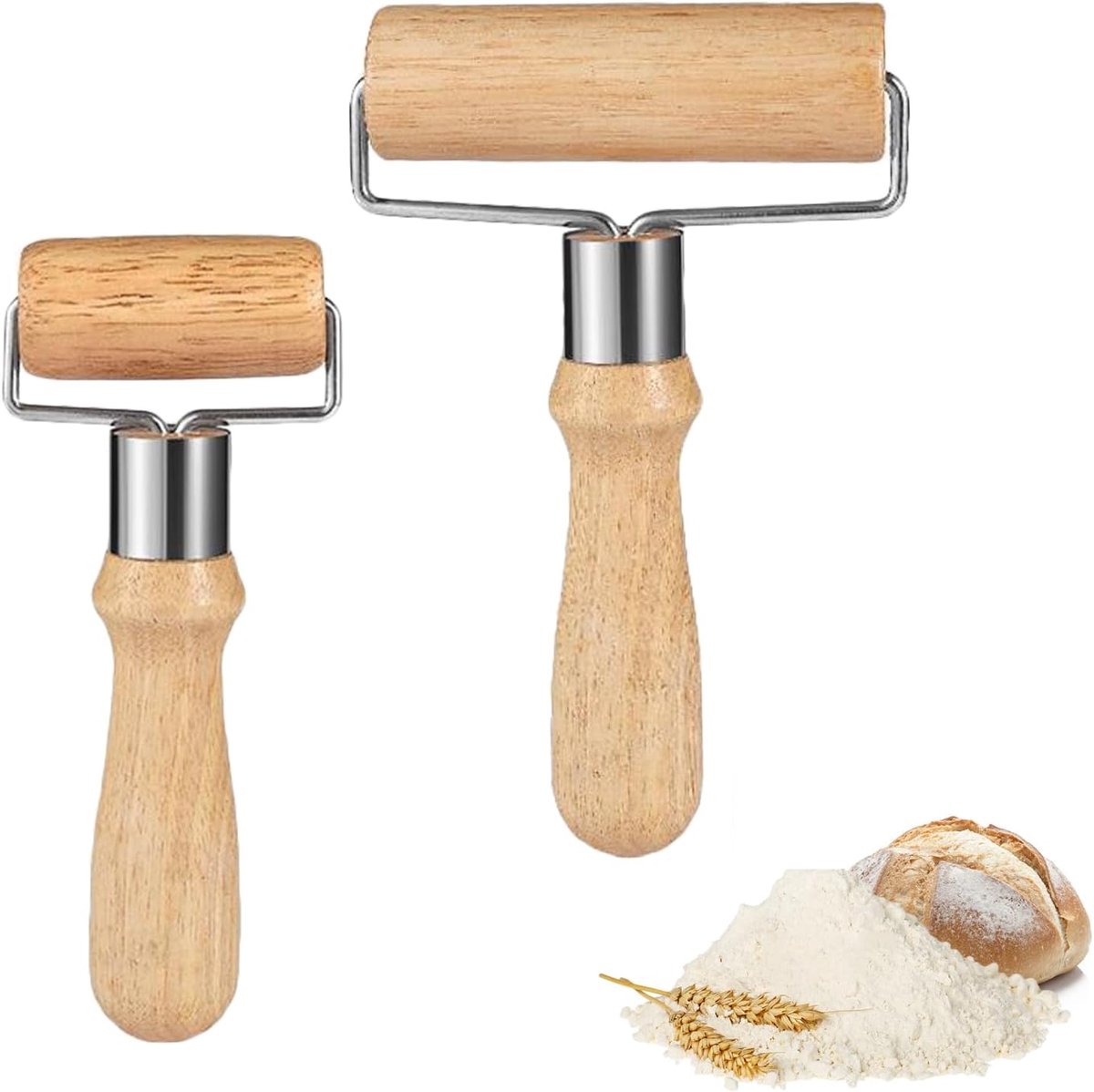 SnelShoppen - Rolling Pin Set van 2 Stuks - Houten Deegroller Klein en Medium - Perfect voor Pizza, Desserts, Dumplings en Brooddeeg - Keukenaccessoir