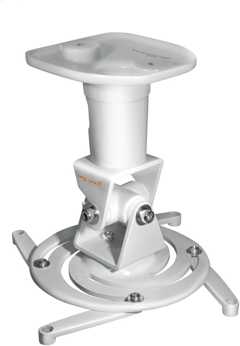SnelShoppen - Universele Projector Plafondbeugel met Gimbal, 15 kg Draagkracht, 225 mm Plafondafstand, Wit, 360° Zwenkbaar, 180° Inclinatie, Stabiele