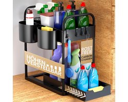 SnelShoppen - Hoogwaardige Keuken Organiser - HELDENWERK Base Sink Rack voor Onderkast - Verstelbaar - 2 Niveaus - Zwart - Praktische Opbergruimte voo