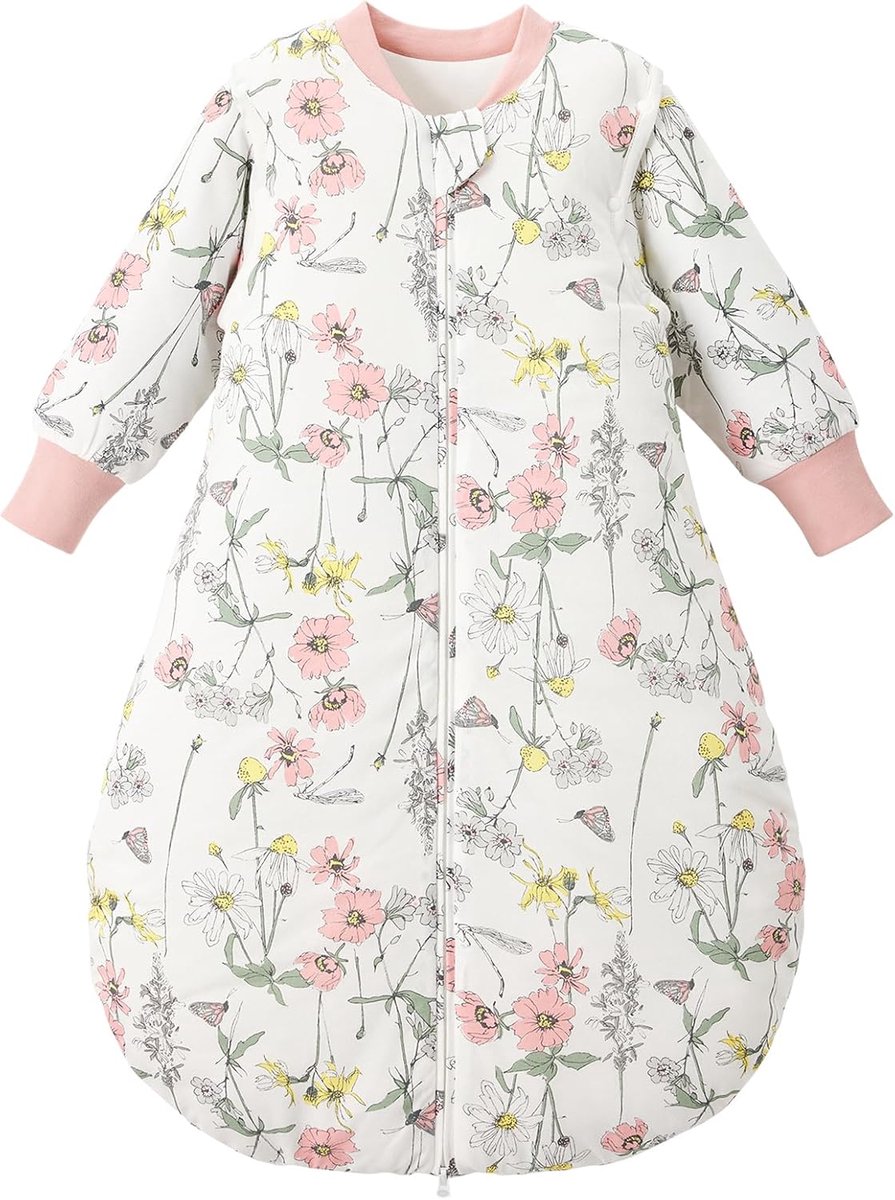 SnelShoppen - Baby Slaapzak 2.5 Tog Winter met Verwijderbare Mouwen - Zachte Katoenen Slaapzak voor Meisjes en Jongens - 100 cm - Bloemenprint