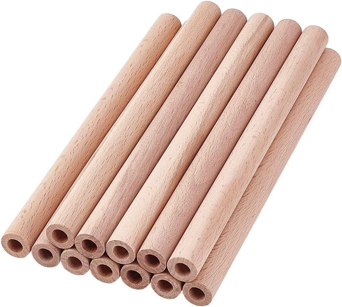 12 Stuks Holle Houten Stokken - 20 x 1.5 cm Ronde Dowel Staven met 8 mm Gat - Onbehandelde Beuken Hout voor DIY Knutselprojecten en Creatieve Werkzaamheden