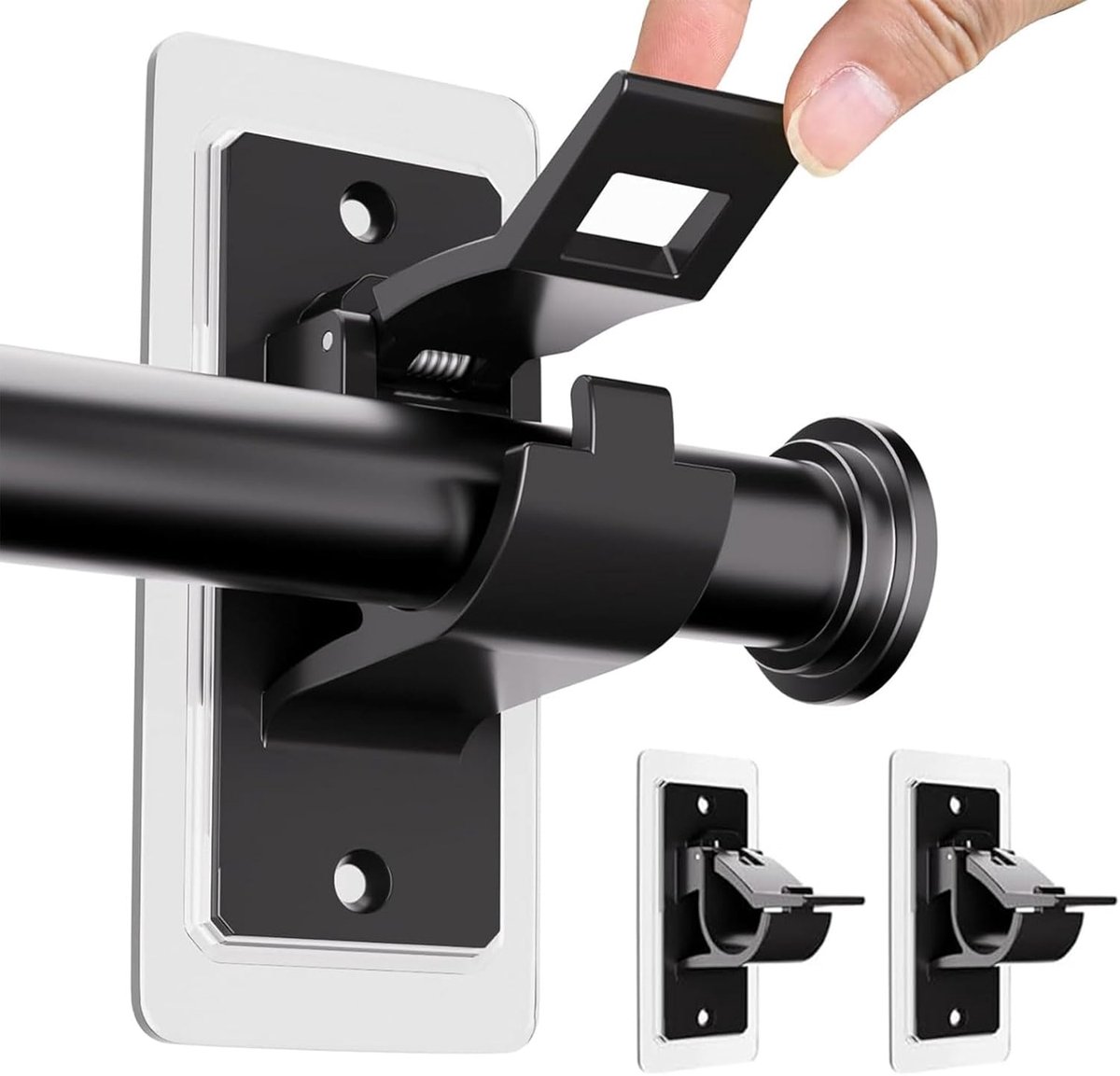 SnelShoppen - 2 Pack Gordijnroede Bevestigingssystemen zonder Boren, Zelfklevende Gordijnhaak, Naaldloze Gordijnsteunen voor Badkamers en Woonkamers,