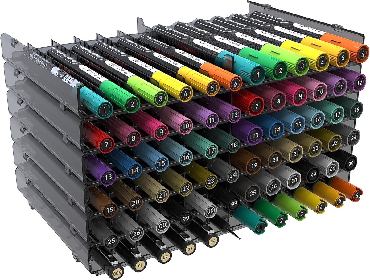 SnelShoppen - 72 Kunst Markers Opberg Organizer Tekenmateriaal Desk Houder, Verstelbare Scheidingswanden, Modulair, Uitbreidbaar, Stapelbaar, Geschikt