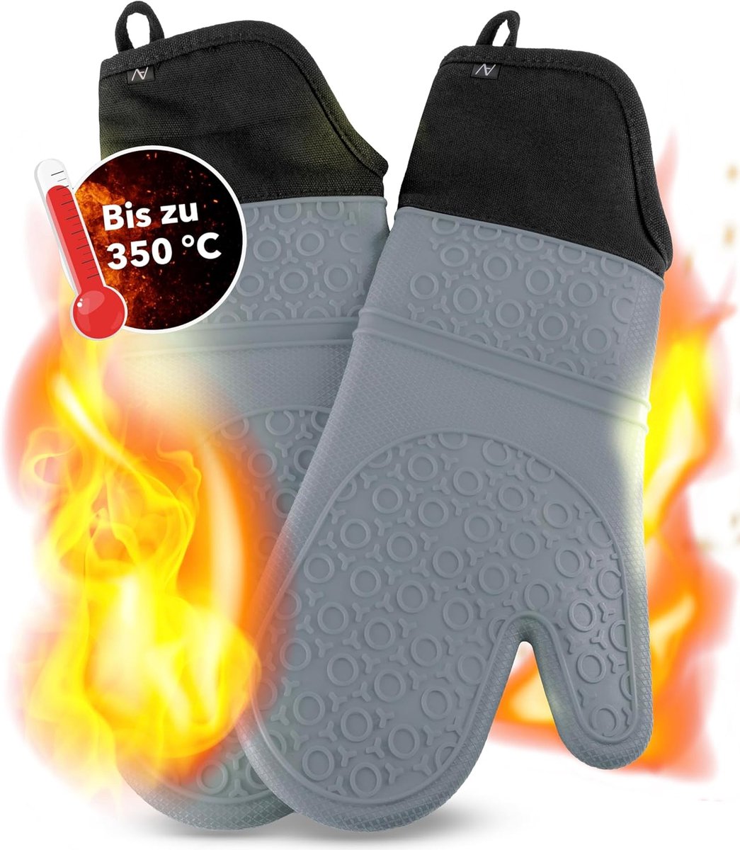 SnelShoppen - Silicone Oven Handschoenen - Warmtebestendig tot 350°C - Antislip Kookhandschoenen met Zachte Katoenen Voering - Grijs - Voor Koken, Bak