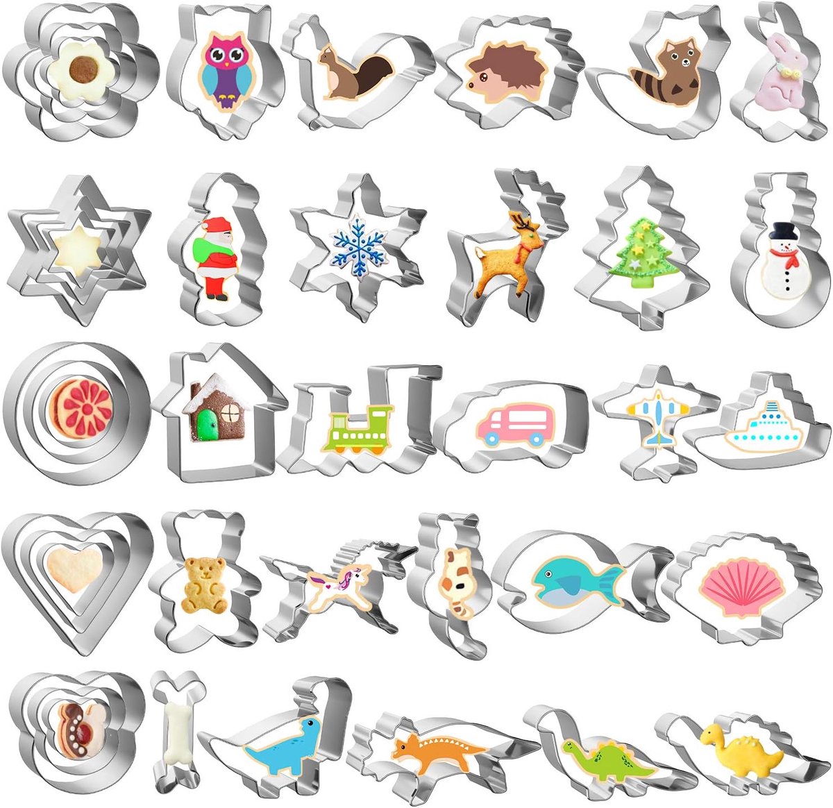 SnelShoppen - 40 Delen Cookie Cutters Set voor Kinderen - Kerst, Dinosaurus, Mickey, Unicorn en Meer - Vrolijke Bakvormpjes voor Feesten en Creatieve