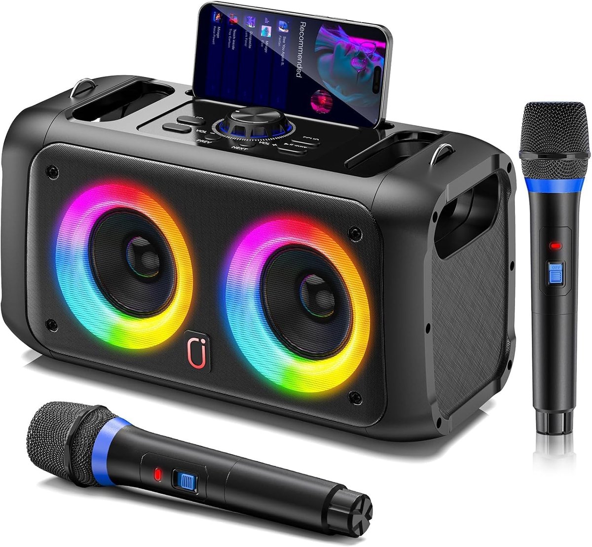 SnelShoppen - Karaoke machine met 2 draadloze microfoons T22-T - Draadloze karaoke-set voor feest, thuis, kinderen, tuin, camping - Inclusief bluetoot