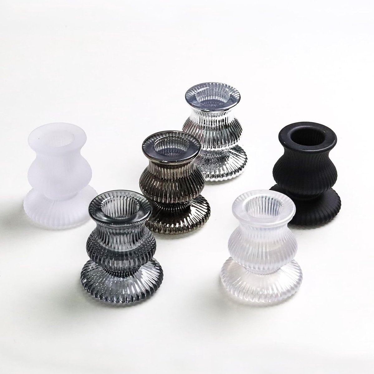 SnelShoppen - Set van 6 Moderne Kaarsenhouders voor Stiftkaarsen in Zwart, Wit en Zilver - Elegant Tafeldecoratie voor Bruiloften en Evenementen, Tijd