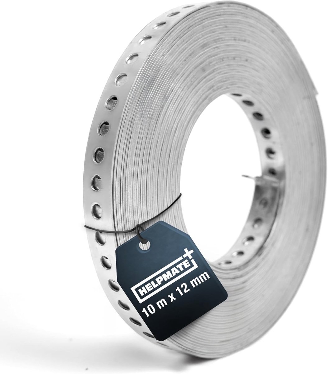 SnelShoppen - Hole Tape 10 m - 12 mm Breed - 0.8 mm Dikte - Gegalvaniseerd Staal - Robuust voor Bouw, Werkplaats, DIY Projecten - Perfect voor Pijpen,