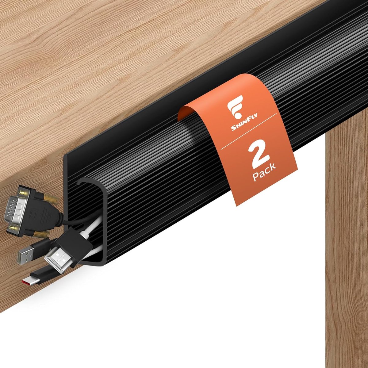 SnelShoppen - Kabelmanagement Onder Bureau, 2 x 40cm Kabelgoot, J-Kanaal Kabelrace Zwart voor PC en TV - Kabelbeheer voor Tot 10 Kabels, 40cm(L) x 2.5