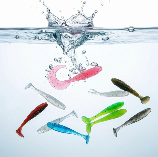 SnelShoppen - 60 Rubberen Vis Aas Set, Swimbaits voor Forel, Snoek, Baars en Snoekbaars, Hoogwaardig Kunststof, Peddelstaart, Diverse Kleuren, 6-7,5 c — afbeelding 4