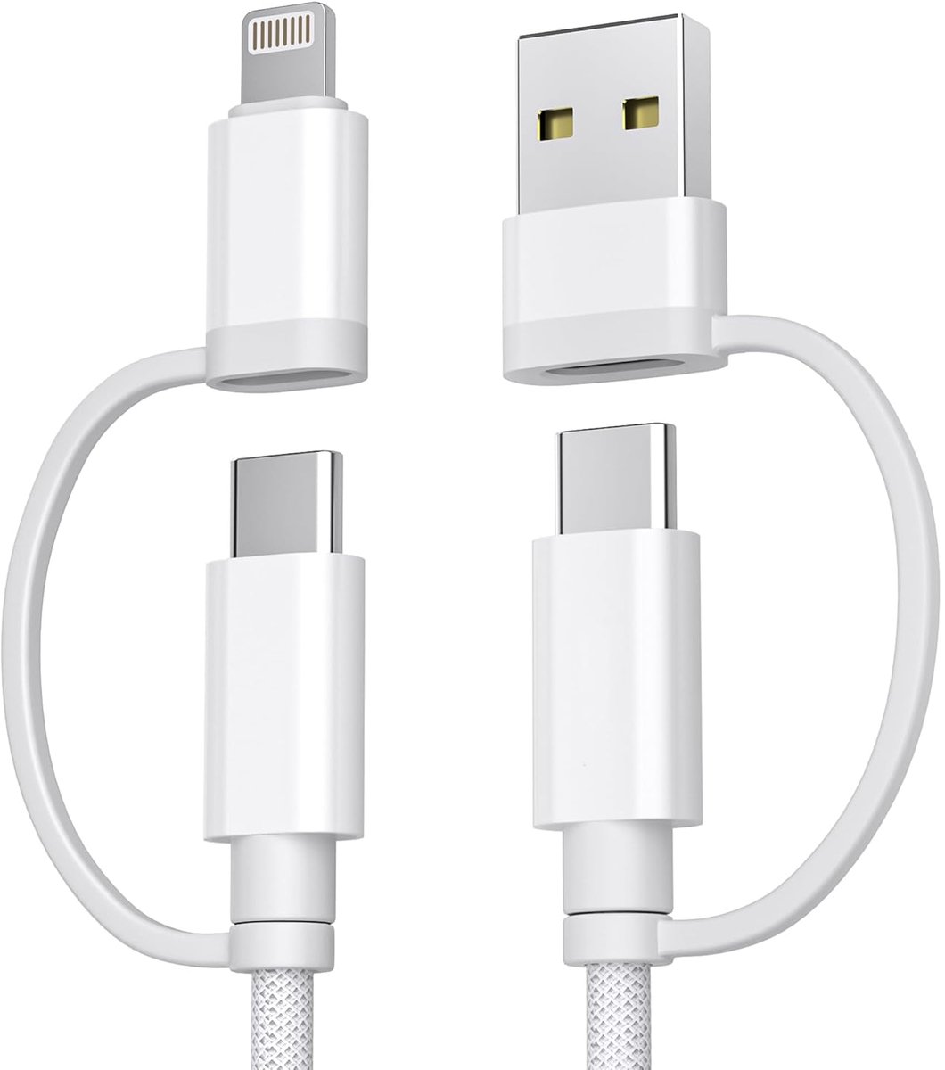 SnelShoppen - 4-in-1 USB C Snelle Oplaadkabel 3M voor iPhone 16 15 Pro, Lightning, USB A, AirPods, MacBook, iPad Air 5, Mini 6, A54, Tab, 60W Snellade