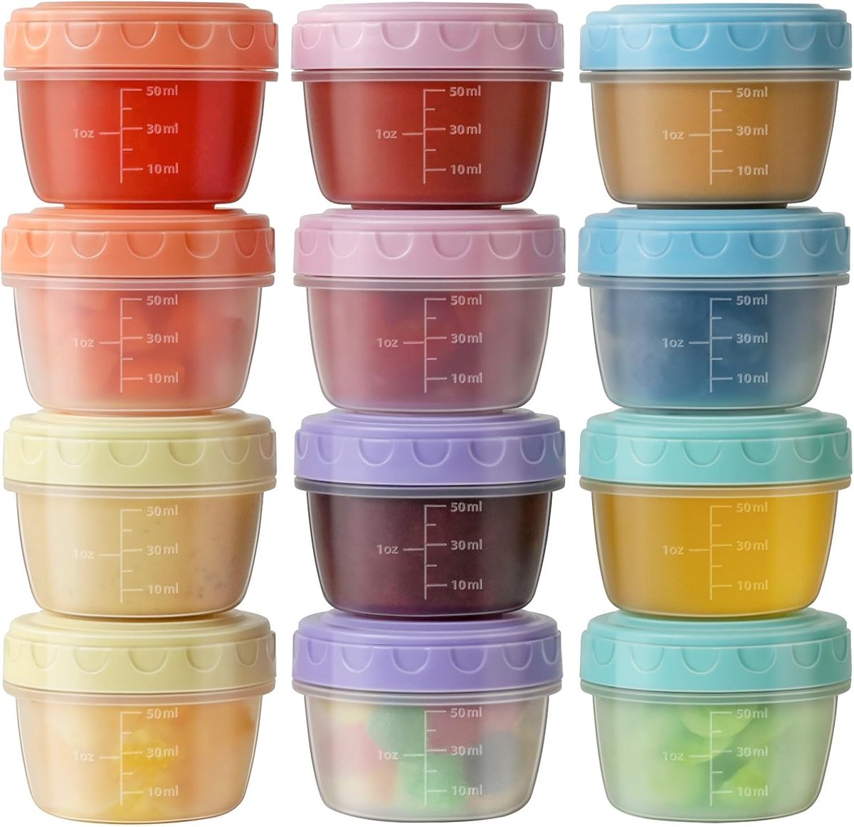 SnelShoppen - Pack van 12 Kleine Vriezerdozen 78 ml met Deksel, Lekvrije Bewaarboxen, BPA-vrij, Mini Vershoudcontainers, Stapelbaar en Herbruikbaar, V