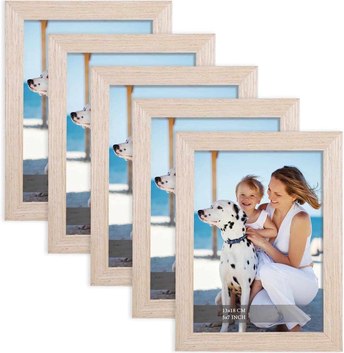SnelShoppen - Set van 5 Eiken Houten Fotolijsten 13 x 18 cm met Acrylglas, Modern Design, Eenvoudig Foto Wisselsysteem, Verticale Oriëntatie