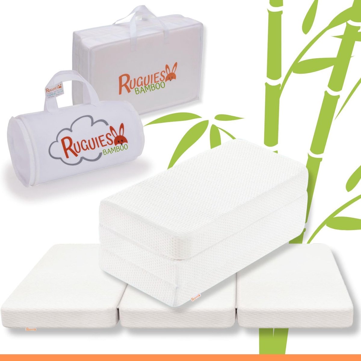 SnelShoppen - Bamboo Travel Bedmatras 120x60cm - Hypoallergene Opvouwbare Matras - Bamboe Katoen - Baby Vloermat voor Camping & Thuis - Inclusief Draa