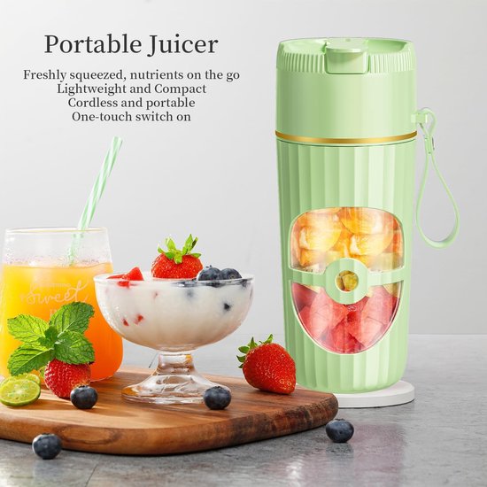 KZQ Glas USB-C draagbare blender - 450ml snoerloze smoothie- en eiwitshake maker - Perfect voor reizen gym en kantoor - Groen van kzq — afbeelding 4