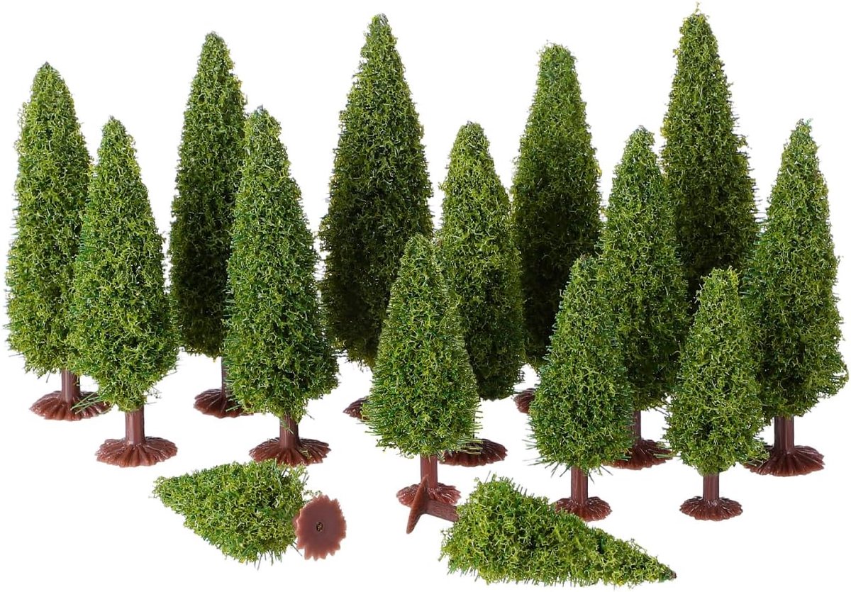 SnelShoppen - Miniatuur Bomen Modelbouw H0 15 Stuks - Plastic Natuurlijke Cedars en Pijnbomen voor Landschap Decoratie - 1/100-1/150-1/200 Schaal
